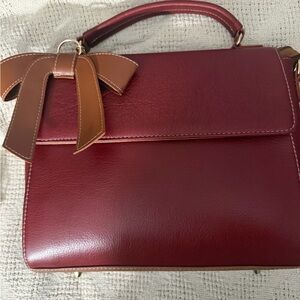 Elegant Burgundy and Brown Bow Satchel leather
